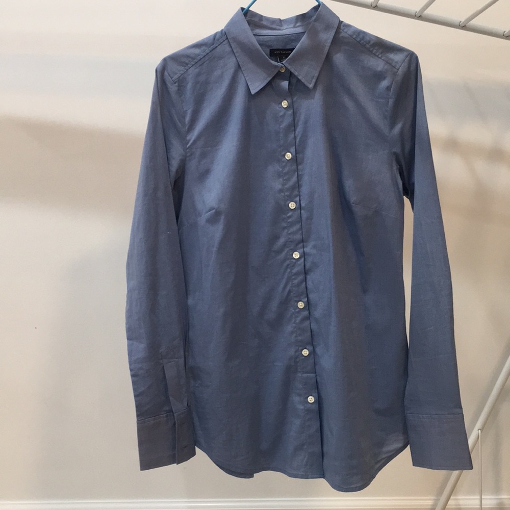 Ann Taylor Blue Collared Long Sleeve Shirt